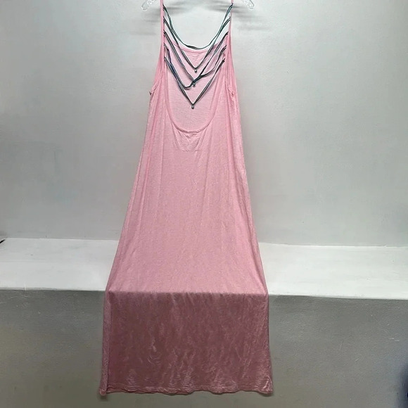 Pitusa Dress Maxi Long Backless Swim Coverup Evil Eye Beaded Cotton Pink OS - Picture 8 of 13